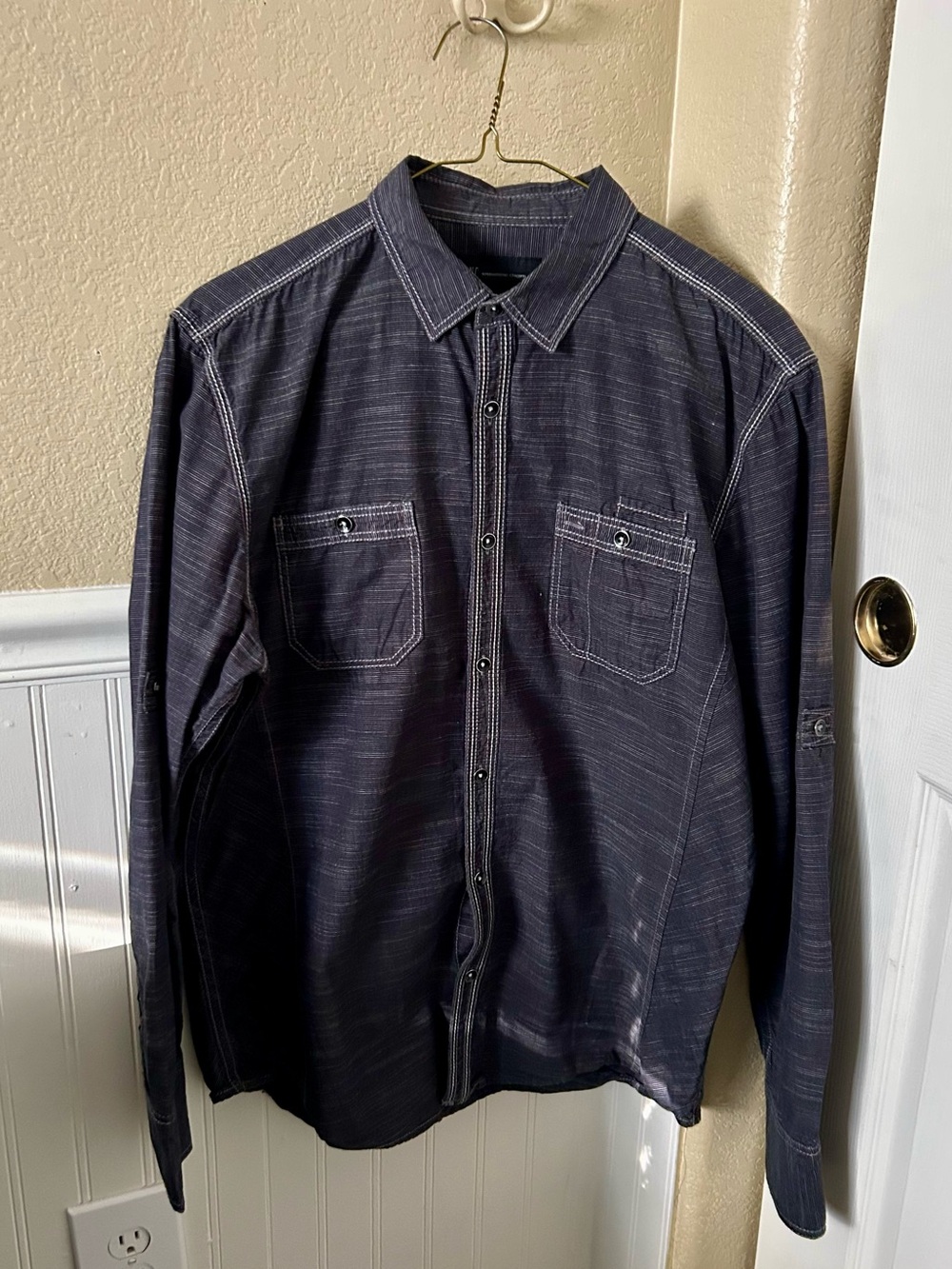 INC International Concepts Black Long-Sleeve Button-Down Shirt